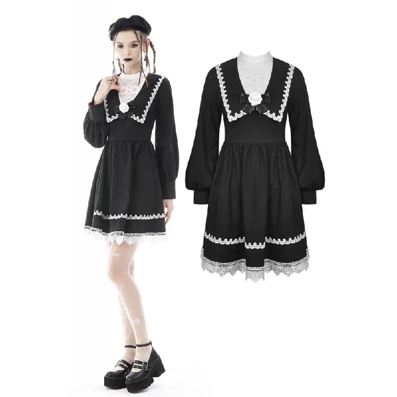 Organic Cotton Women Long Sleeve Top for Eco - Friendly ComfortWomen's Gothic Doll Collar Puff Sleeved Bowknot Dress Organic Cotton Women Long Sleeve Top for Eco - Friendly ComfortWomen's Gothic Doll Collar Puff Sleeved Bowknot Dress