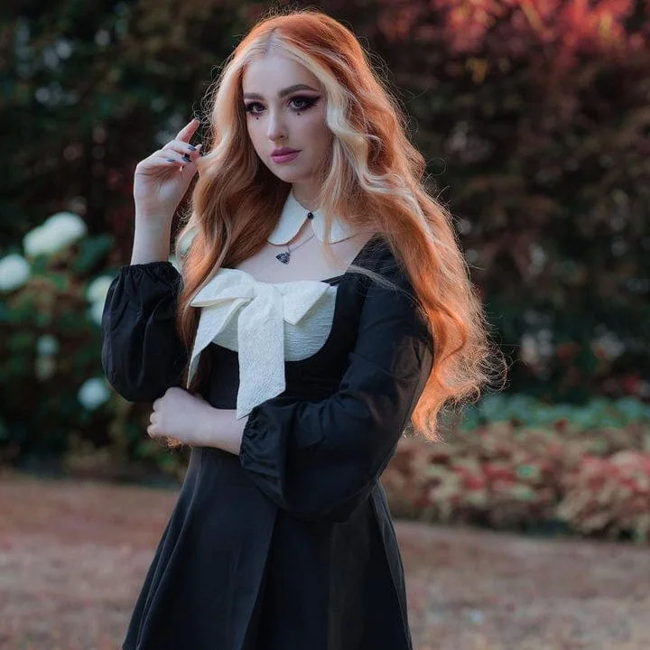 Wrap - Style Women Long Sleeve Top for a Versatile FitWomen's Gothic Double Color Bowknot Dress Wrap - Style Women Long Sleeve Top for a Versatile FitWomen's Gothic Double Color Bowknot Dress