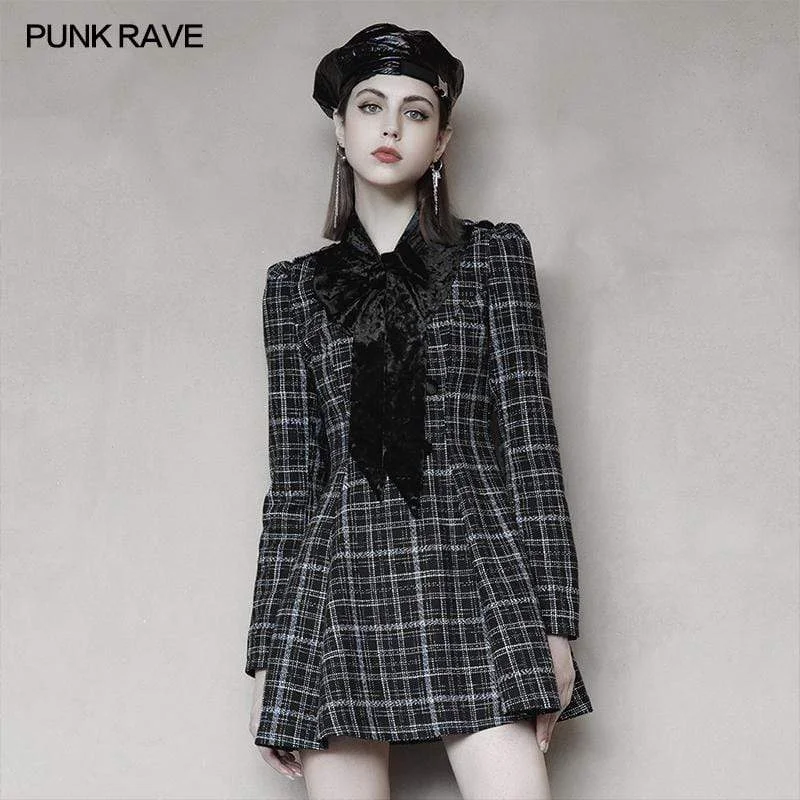 Lace - Trimmed Women Long Sleeve Top for an Elegant LookWomen's Grunge Bowknot Plaid Short Dress