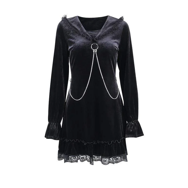 Plaid Women Long Sleeve Top for a Preppy VibeWomen's Grunge Lace Splice Falbala Velvet Dress Plaid Women Long Sleeve Top for a Preppy VibeWomen's Grunge Lace Splice Falbala Velvet Dress