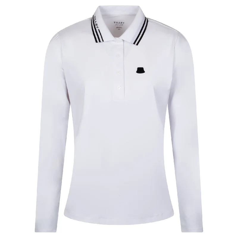 Metallic - trimmed polo shirt for a glamorous lookWomens LS Polo White - AW24