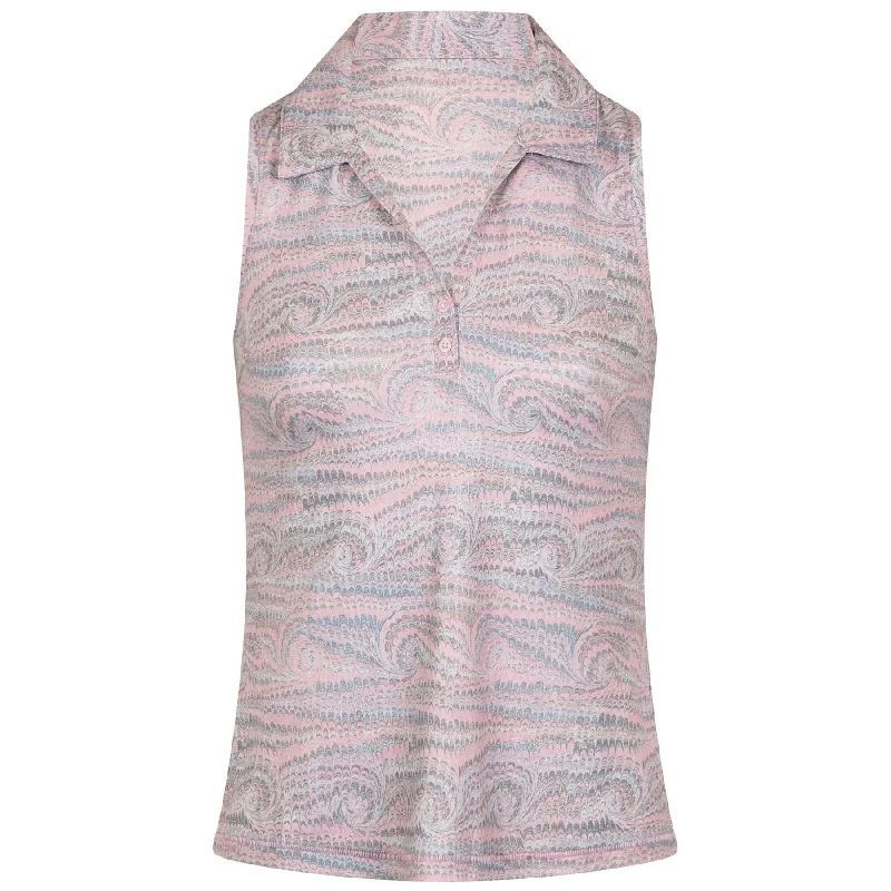 Dry - clean only polo shirt in luxurious silk blendWomens Sydney Buttonless Polo Moonscape Multi - AW24 Dry - clean only polo shirt in luxurious silk blendWomens Sydney Buttonless Polo Moonscape Multi - AW24