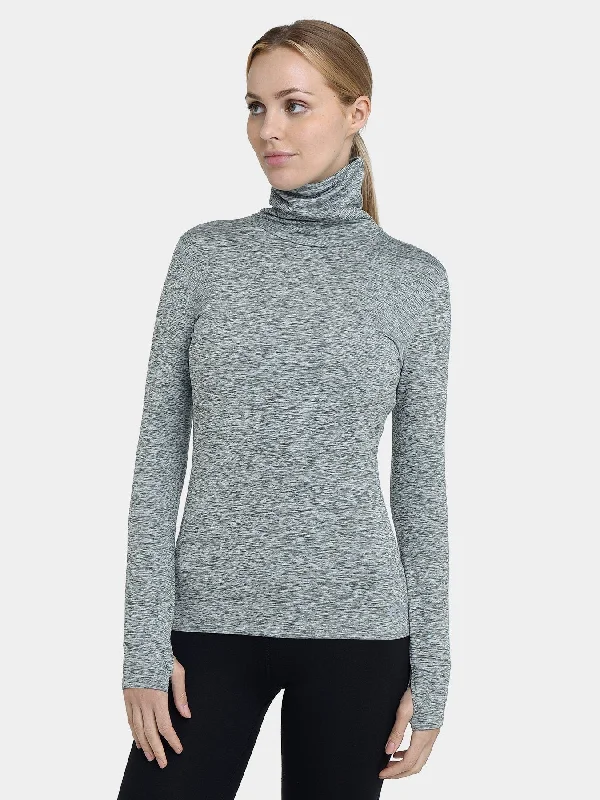 Ruffled Cuff Women Long Sleeve Top with a Feminine TouchWarm-Up Thermal Long Sleeve Funnel Neck Top For Women With Brushed Inner Fabric, Thumbholes & Reflective Strips